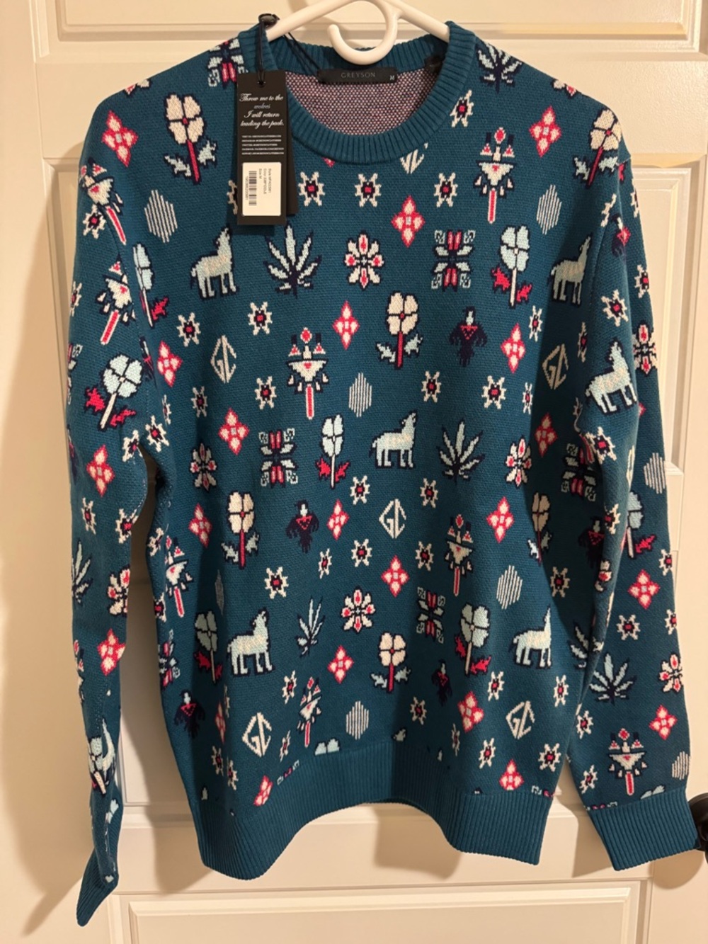 NWT Greyson Story Telling Wool/Cashmere Crewneck Sweater, Teal, Size M